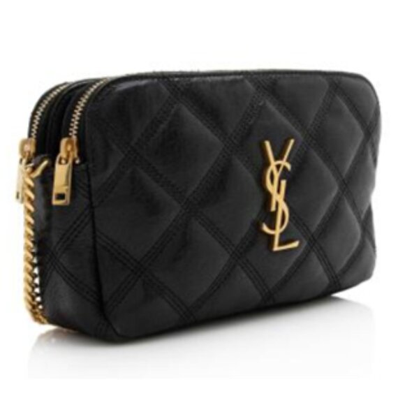 Yves Saint Laurent  Becky Double Zip Lambskin Leather Crossbody Bag Black - Picture 1 of 10